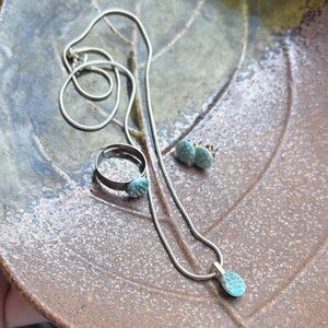 Sky Blue Silver Necklace, Ring & Stud Earrings Set